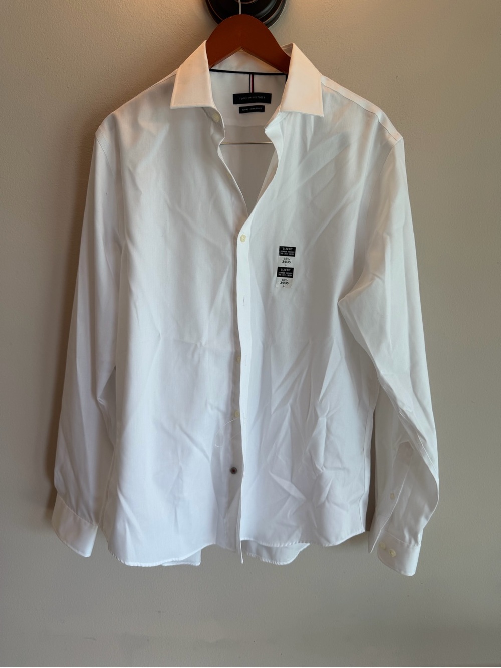 Tommy Hilfiger White Men’s Dress Shirt - Button Front new slim fit L 16 1/2